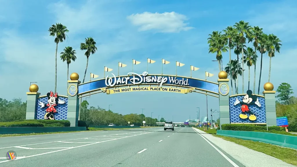 The entrance sign to Walt Disney World Resort as you enter