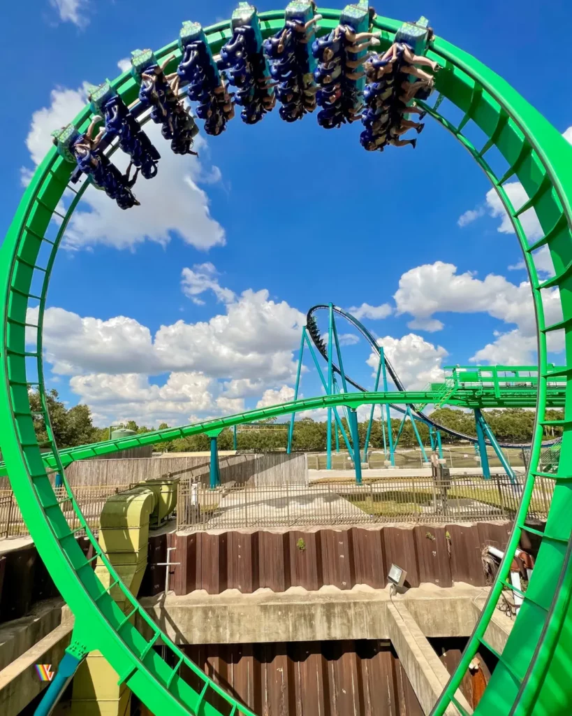 Mako roller coaster as seen through the Kraken loop at SeaWorld Orlando