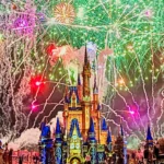 Firework finale going off around Cinderella's Castle at Magic Kingdom at Walt Disney World