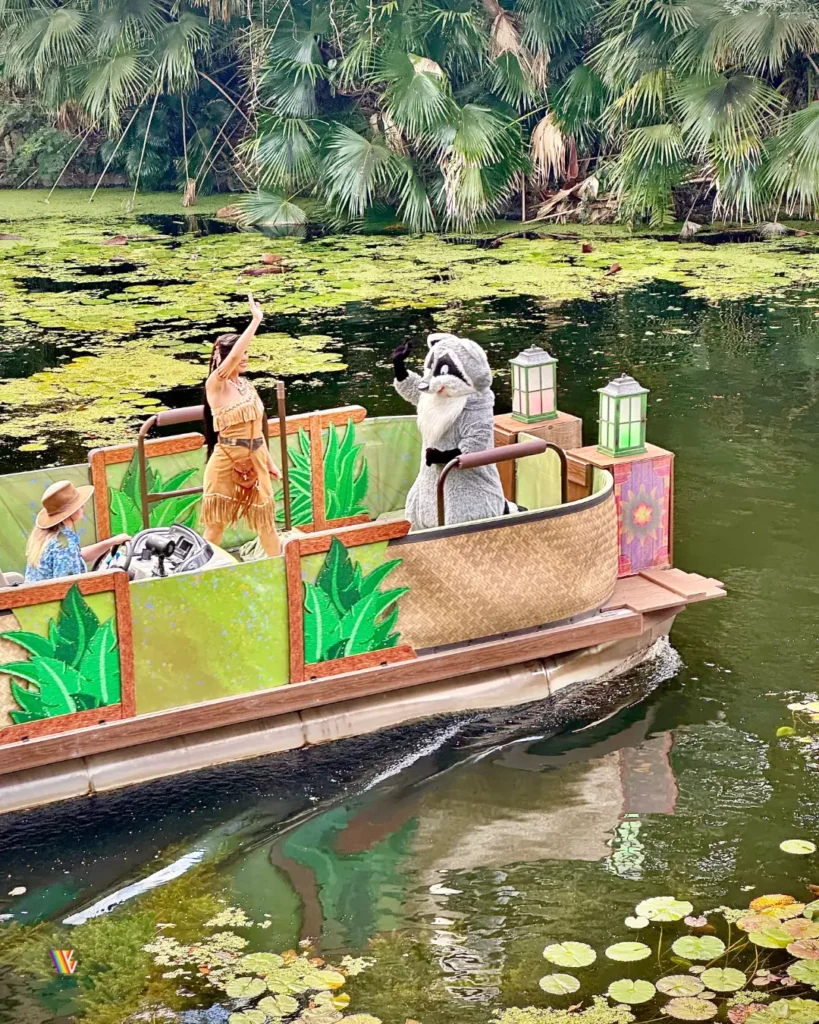 Pocahontas and Meeko on boat at Disney's Animal Kingdom at Walt Disney World