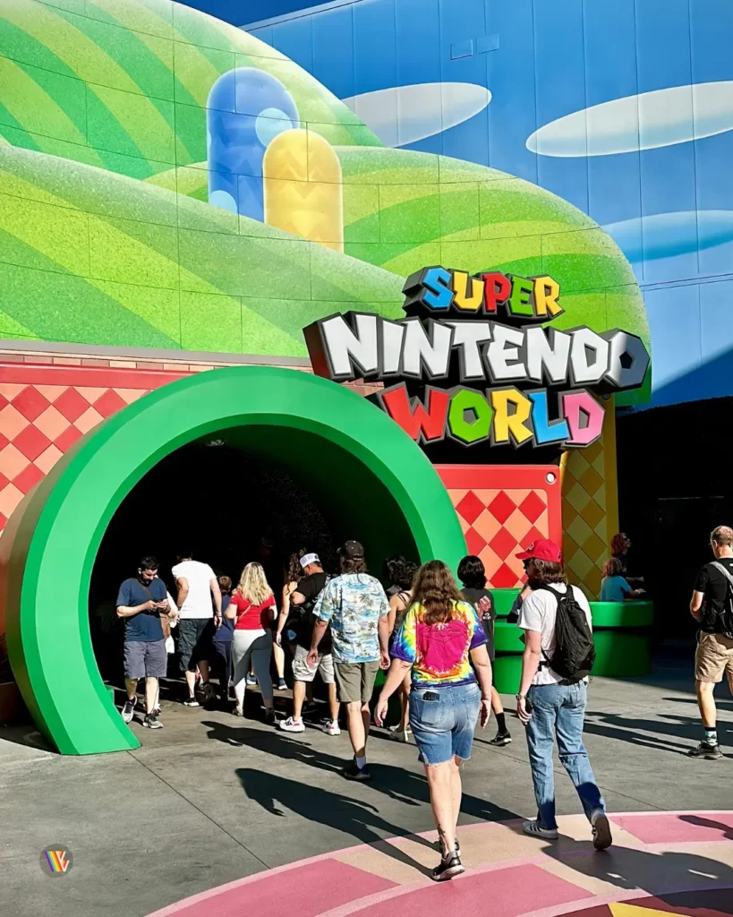Pipe style entrance into Super Nintendo World at Universal Studios Hollywood